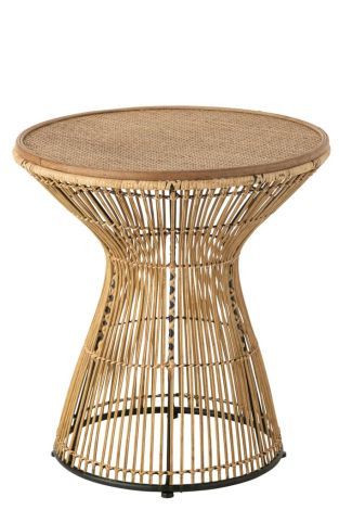 J-Line Beistelltisch Rund Rillen Rattan Natur 33204