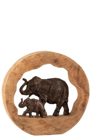 J-Line Figur Elefant und Kind Mango Holz Aluminium Bronze Groß 15801