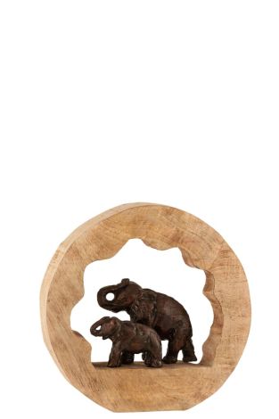 J-Line Figur Elefant mit Kind Mango Holz Aluminium Bronze Klein 15800