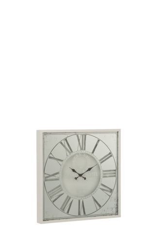 J-Line Uhr Quadratisch Römische Figuren Spiegel Metall Weiß Klein 12162