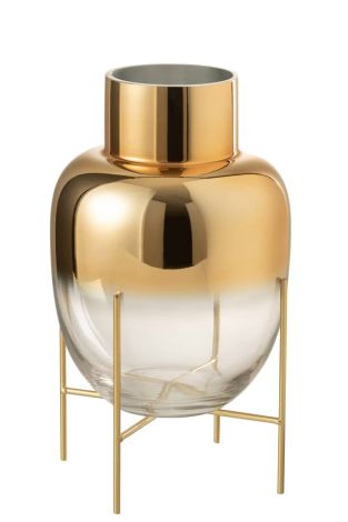 J-Line Vase Zylinder auf Fuß Glas Transparent Gold Groß 28904