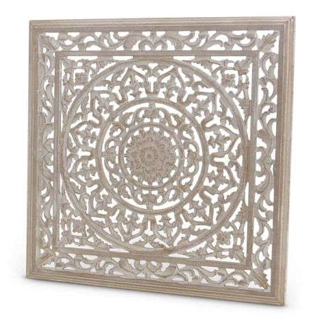 Wandpaneel Holzschnitzerei Bangladesch Weiß 60 x 60cm SFWDMD00043