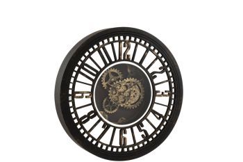 J-Line Clock Round Radars Innenspiegel Antique Schwarz Gold 2515