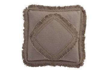 J-Line Kissen Fransen Quadrat Baumwolle Taupe 3052