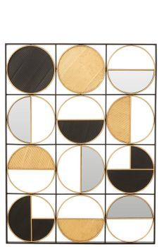 J-Line Wanddekoration Rund Eisen Glas Gold Schwarz 15885