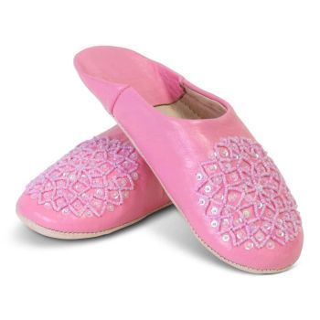 Marokkanische Hausschuhe Leder Rosa Pailletten SFMRKBAB00037